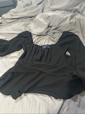 Daytrip Black Square-Neck Textured Peasant Blouse